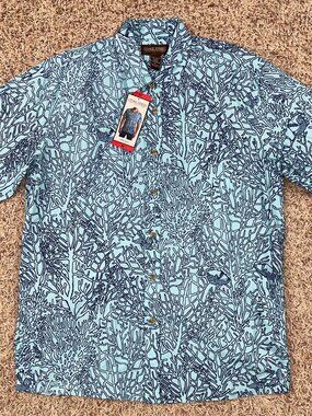 Cooke Street Men’s Aloha Hawaiian Woven Button Shirt Blue, Size Medium (New)